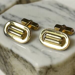 Vintage Swank Cufflinks Mens Gold Tone Art Deco MCM Signed